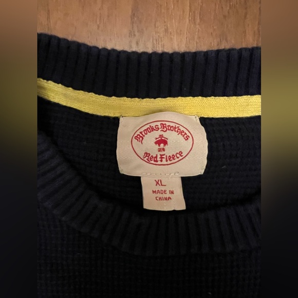 Brooks Brothers Sweater Waffle Knit Chunky Crewneck Navy Yellow - Picture 2 of 7
